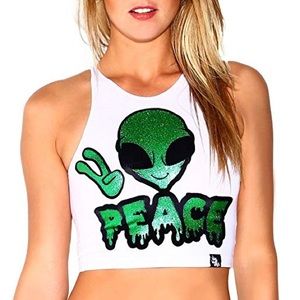 Iheartraves White Crop Top Peace Alien